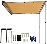 DANCHEL OUTDOOR Waterproof Pull-Out Car Side Awning for Off-Road Camping, Retractable Vehicle Tent Sun Shelter for SUV/Truck/Van Khaki 4.9x6.5ft