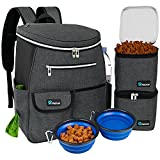 PetAmi Dog Travel Bag Backpack | Backpack Organizer with Poop Bag Dispenser, Pockets, Food Container Bag, Collapsible Bowl | Weekend Pet Travel Set for Hiking Overnight Camping Road Trip (Charcoal)