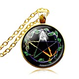 Five Elements Pentagram Necklace Pentacle Jewelry Wiccan Pagan Paganism Disk Magic Five Pointed Star Amulet Earth Air Spirit Water Fire Coexist Religion Medallion Charm (F, Gold Plated)