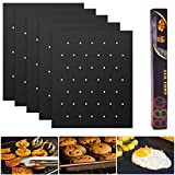 EVILTO Grill Mat with Holes Set of 5-100% Non-Stick BBQ Grill Mats, Heavy Duty, Reusable, Easy to Clean and Dishwasher Safe Barbecue Grilling Accessories - Works on Electric Grill Gas Charcoal BBQ