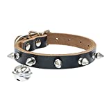 BINGPET Genuine Leather Cat Collar with Bells - Studded Cat Collar with Spikes Soft and Strong Real Leather Made, Adjustable for Small Dogs Puppy Cats
