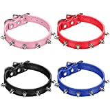 Kasyat 4 Pieces Spiked Studded Cat Collar Artificial Leather Pet Collars Adjustable Studded Cat Collar with Spikes for Small Dogs Puppy (Black, Blue, Red, Pink)
