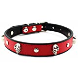 JIngwy Colorful Personalized Design Skull/Rivet/Star Puppies Cats Collar 9 Colors Optional Red/Yellow/Black/Brown/Pink/Green/Orange/Rose Red/Blue (S, Red (Skull))