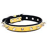 Aolove Spiked Studded Padded Leather Pet Collars for Cats Puppy Small Medium Large Dogs (8"-10" Neck * 0.6" Wide, Yellow Spiked)