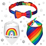 3 Pieces Rainbow Dog Cat Bandana Collar Gay Pride Dog Bandana Rainbow Flag Cat Dog Collar Bow for LGBT Pride Day Breathable Handkerchiefs for LGBT Party Supply Pet Accessories