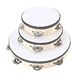 3 PCS Tambourine for Adults, Wooden Tambourine 6 Inch 7 Inch 10 Inch Hand Held Drum Bell Birch Metal Jingles Percussion Gift Musical Educational Instrument for Church, KTV Party