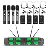 Wireless Microphone System Frequency A 8 Channel Microphone UHF 4 Handheld Mic 4 Headset 4 Lavalier Bodypack 4 Lapel Mic Karaoke System Church Speaking Conference Wedding Party Ktv