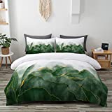 TOPTREE Gradient Green Duvet Cover Twin - Soft Textured Cracked Marble Bedding Set with Golden Veins Print 3 Pieces Aesthetic Green and White Bed Set for Kids Girls Boys (Twin, Watercolor Green)