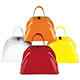 ArtCreativity 3 Inch Metal Cowbells Set - Pack of 4 - Loud Metal Cowbell Noisemakers with Handles - Red, Orange, Yellow and White Cowbell Set, Great for Football Games, Sporting Events, New Years Eve