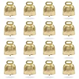 16 Pcs Shiny Gold Small Cowbell Necklace, Loud Cow Bells Noise Makers, Metal Decorative Bells for Pet Dog Cat Pendants Christmas Tree Crafts