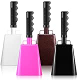 4 Pieces 10 Inches Steel Cowbell with Handle Cheering Bell for Sporting Events Football Game Noise Makers Hand Percussion Cowbells Cheering White Hand Bell for Sporting Wedding Supplies
