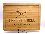 King of the Grill, Cutting Board, Personalized Cutting Boards for Men and Dad, Fathers Day or Dad's Birthday Gift, Custom Cooking Gift, BBQ Gifts, Kitchen Gift, With Apron and Display Stand