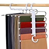 Hong Feng Pants Hangers 5 Layers Multi Functional Pants Rack 2 Pack Non-Slip Space Saving Clothes Closet Storage Organizer for Pants Jeans Trousers Skirts Scarf (White)