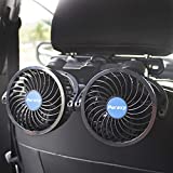 Poraxy Car Fans,12V Electric Auto Cooling Fan for Backseat, Headrest 360 Degree Rotatable Dual Head Stepless Speed Rear Seat Air Fan for Sedan SUV RV Boat