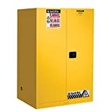 Justrite Sure-Grip EX Flammable Liquid Storage Cabinet, 90 Gallon Reinforced Steel Fire Cabinet for Gasoline Storage, 2 Self-Close Doors, 65" x 43" x 34", Yellow, 899020