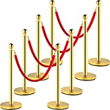 VEVOR Crowd Control Stanchion, Set of 8 Pieces Stanchion Set, Stanchion Set with 5 ft/1.5 m Red Velvet Rope, Gold Crowd Control Barrier w/Sturdy Concrete and Metal Base  Easy Connect Assembly