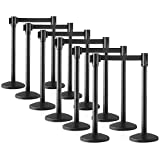 Jubilee Set of 12 RetractableStanchions forCrowd Control- Black Posts with 6.5' Belt