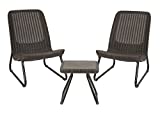 Keter Resin Wicker Patio Furniture Set with Side Table and Outdoor Chairs, Whiskey Brown