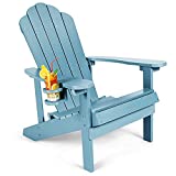 Adirondack Chair with Cup Holder, SNAN Poly Lumber Weather Resistant Patio Chair for Home&Garden, Fade-Resistant and All-Weather Outdoor Chair with 2 Rear Strengthen slats 35L 29.5W 36.8H (Blue)