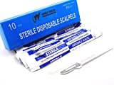 Disposable Scalpels High-Carbon Steel Blades, Plastic Graduated Handle, Sterile, Individually Foil Wrapped, Box of 10 (Disposable Scalpel #10)