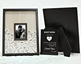 CampoliCreations Wedding Guest Book Alternative, Registry Item,12x16 Picture Frame, 65 Pcs Welcome Sign, Gift, White Hearts, Baby Shower Registry, Anniversary, Funeral, Memories, Black (2)