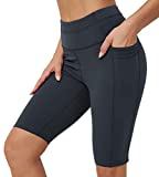 Rataves Womens Biker Shorts High Waisted 10 Inch Long Workout Shorts Tummy Control Yoga Short Athletic Running Shorts with Pockets Cycling Yoga Pants XXL Dark Grey