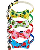 4 Pieces Breakaway Cat Collar with Bow Tie and Bell Fruit Patterns Pet Collar Safety Adjustable Dog Cat Collar with Cute Fruit Pendants Summer Style Pet Bowtie Collar for Dog Cat Kitten Puppy