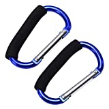 JIALEEY Grocery Bag Shopping Bag Holder Handle Carrier Tool Multi Purpose Snap Hook Stroller Hook Set Organizer Accessories with Soft Foam Grip for Hanging, Pack of 2, Blue