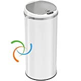 iTouchless Round Garbage Bin, Perfect for Home, Kitchen, Office 13 Gallon Touchless Sensor Trash Can with AbsorbX Odor Filter System, Steel White
