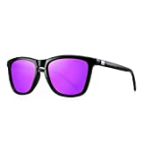 MERRY'S Unisex Polarized Sunglasses for Women Men Classic Retro Designer Style Aluminum Legs (Black Frame/Purple Mirror Lens/Black Temples, 54)