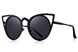 MERRY'S Cat Eye Sunglasses Round Metal Cut-Out Flash Mirror Lens Metal Frame Sun glasses S8064 (Black, 50)