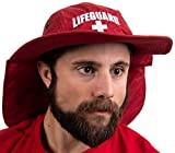Lifeguard Hat w/Neck Cape | UV Sun Protection 45+ Bucket Hat Uniform Men Women - Red