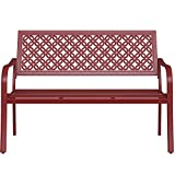 Grand patio Outdoor Bench, Garden Benches with Anti-Rust Steel Metal Frame, Patio Seating for Front Porch Park Outside Furniture Decor, Cherry Red