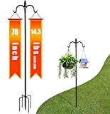 Folektype Double Shepherd Hook 78 inch Tall 3/4 inch Thick with 5 Prongs Base, Adjustable Heavy Duty Metal Bird Feeder Pole Garden Hanging Stake Stand for Hanging Plant Baskets, Solar Lights, Lanterns