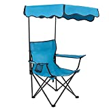 Outdoor Camping Chair, Beach Chair with Canopy Shade, Portable & Folding Camping Chair with Shade Canopy, Heavy Duty Canopy Chair with Durable Folding Seat w/Cup Holder and Carry Bag