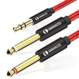 LinkinPerk 3.5mm 1/8" TRS Male to 2X 6.35mm1/4" TS Male Mono Stereo Y-Cable Foot Splitter (15FT)