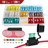 Nilight - 50029R 120 Pcs Standard Blade Fuse 5A/7.5A/10A/15A/20A/25A/30A AMP Assorted Set with 10 Pack 14AWG ATC/ATO Inline Fuse Holder, 2 Years Warranty