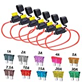 Elefama 12 Gauge in Line Fuse Holder ATC/ATO 6 Pcs Waterproof Inline Automotive Blade Fuse Holder with 55PCS Standard Car Fuses 1A 2A 3A 4A 5A 7.5A 10A 15A 20A 25A 30A Automotive Replacement Fuses