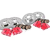 Callahan CCK12271 FRONT + REAR Powder Coated Red [4] Calipers + [4] Rotors + Quiet Low Dust [8] Ceramic Pads Performance Kit