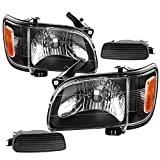 AUTOSAVER88 Headlight Assembly Compatible with Tacoma 2001-2004 Pickup Truck Replacement Headlights Black Housing with Amber Reflector Clear Lens + Bumper Lights