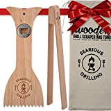 Searious Grilling Wood Grill Scraper Tool with Bottle Opener  Safe & Eco-Friendly BBQ Grill BrushAlternative  Grill Grate Cleaner,Wooden Tongs & Storage Bag Set