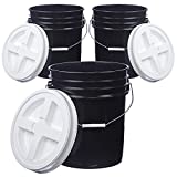 Letica Premium 5 Gallon (3 Pack) Bucket Pail Container with Gamma Seal Lid, Food Grade BPA Free HDPE, Black