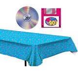 90s Nineties Party 9" CD Plates (16) and Floppy Disk Napkins (16) Bundle with Tablecover