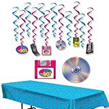 Beistle Off-the-Hook 90s Party Decorations Kit 1.0 with Tablecover, Whirls, and CD Plates and Floppy Disk Napkins for 16 guests