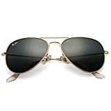 Pro Acme Classic Aviator Sunglasses for Men Women 100% Real Glass Lens (Gold/Grey)