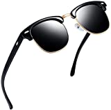 Joopin Polarized Semi Rimless Sunglasses Women Men, Retro Brand Horn Rimmed Sun Glasses UV Protection (Brilliant Black Simple Packaging)