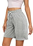 SAMPEEL Cotton Bermuda Shorts Women Elasitc Waist Drawstring Shorts with 3 Pockets Grey L