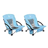 Coastrail Outdoor Beach Chair Low Profile Mesh Back Folding Chair for Adults with Cup Holder & Cooler & Phone Bag for Outdoor Camping Beach, Supports 300 lbs