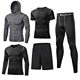 BUYJYA 5Pcs Men's Compression Pants Shirt Top Long Sleeve Jacket Athletic Sets Gym Clothing Mens Workout