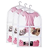 Clear Kids Dance Costume Garment Bag(3 Pack)Garment Bags 35 Inch for Dance Competitions,Foldable Travel Hanging Clothes Storage with Full Zipper, Plastic Dance Costume Recital Storage Bag for Children